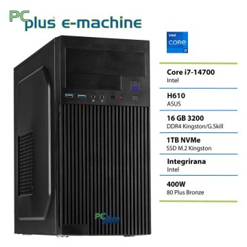 PCplus E-MACHINE računalnik, Intel Core i7-14700, 16GB, SSD1TB, FreeDOS
