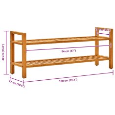 Vidaxl Stojalo za čevlje z 2 policama 100x27x40 cm trdna hrastovina