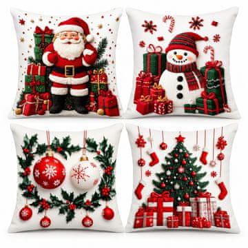 Netscroll Božične prevleke za blazine s 3D videzom, rdeče ali zelene, 45 × 45 cm, 4 kosi, RedXmass