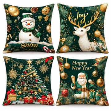 Netscroll Božične prevleke za blazine s 3D videzom, rdeče ali zelene, 45 × 45 cm, 4 kosi, RedXmass
