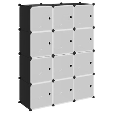 Vidaxl Organizator za shranjevanje kock z 12 kockami in vrati Black PP