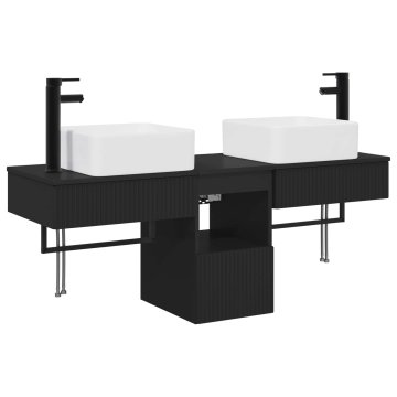 Vidaxl Komplet omaric za kopalnico 3 kos Črna 136 x 35 x 80 cm