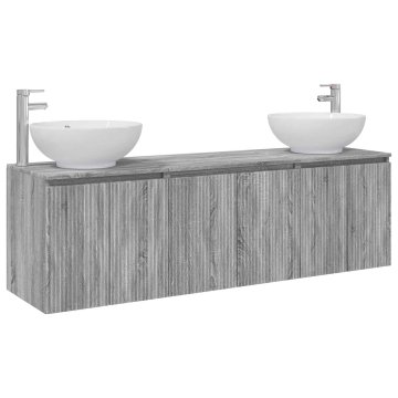 Vidaxl Komplet omaric za kopalnico 3 kos Siva Sonoma