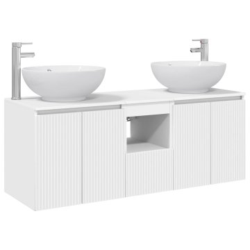 Vidaxl Komplet omaric za kopalnico 3 kos Bela 129 x 44,5 x 80 cm
