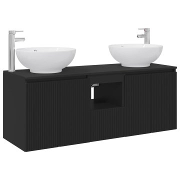 Vidaxl Komplet omaric za kopalnico 3 kos Črna 129 x 44,5 x 80 cm