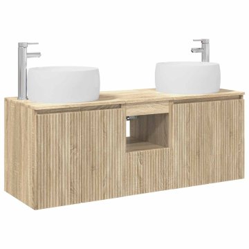 Vidaxl Komplet omaric za kopalnico 3 kos Sonoma hrast