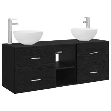 Vidaxl Komplet omaric za kopalnico 3 kos Črni hrast 129 x 41 x 80 cm