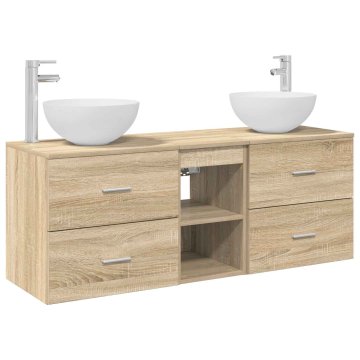 Vidaxl Komplet omaric za kopalnico 3 kos Sonoma hrast 129 x 41 x 80 cm