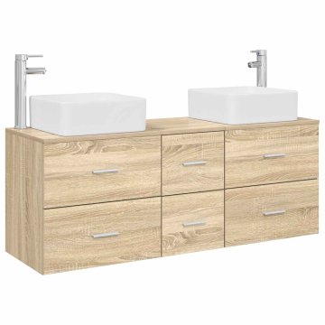 Vidaxl Komplet omaric za kopalnico 3 kos Sonoma hrast 129 x 41 x 80 cm