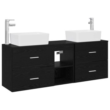 Vidaxl Komplet omaric za kopalnico 3 kos Črna 136 x 35 x 80 cm