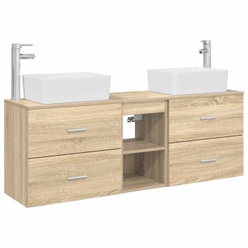Vidaxl Komplet omaric za kopalnico 3 kos Sonoma hrast 136 x 35 x 80 cm