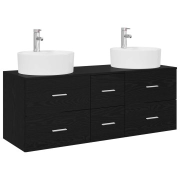Vidaxl Komplet omaric za kopalnico 3 kos Črna 129 x 44,5 x 82 cm