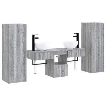 Vidaxl Komplet omaric za kopalnico 5 kos Siva Sonoma
