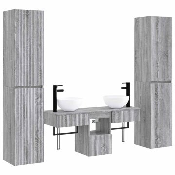 Vidaxl Komplet omaric za kopalnico 5 kos Siva Sonoma