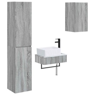 Vidaxl Komplet omaric za kopalnico 3 kos Siva Sonoma