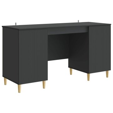 Vidaxl Miza s polico z vrati Črna 142,5 x 50 x 75 cm Inženirski les