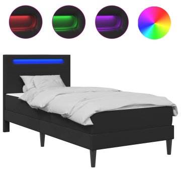 Vidaxl Posteljni okvir z vzmetnico Črna 100 x 200 cm Umetno usnje