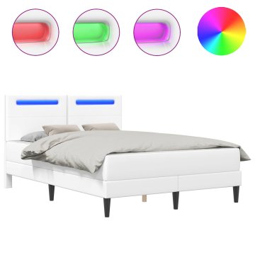 Vidaxl Posteljni okvir z vzmetnico Bela 140 x 190 cm Umetno usnje