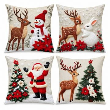 Netscroll Božične prevleke za blazine s 3D videzom, 4 božični motivi, 45 × 45 cm, 4 kosi, CutePillows