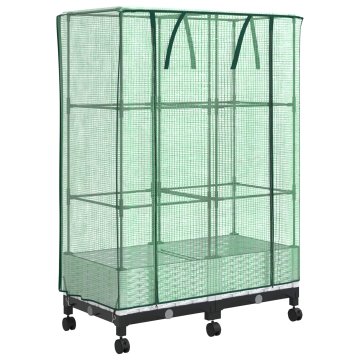 Vidaxl Cvetličnik z rastlinjakom in kolesi 2 kos Bela 80 x 40 x 129 cm