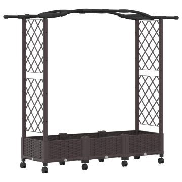 Vidaxl Povišano korito z rešetko in kolesi Rjava 169 x 40 x 129 cm PP