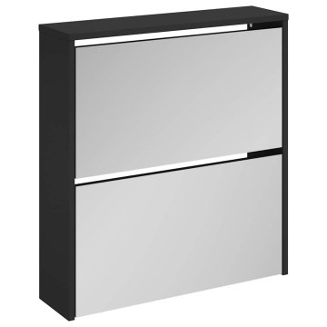 Vidaxl Omarica za čevlje z ogledalom 2-nadstropna črna 63x17x67 cm