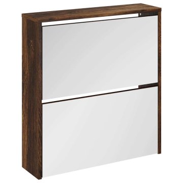Vidaxl Omarica za čevlje z ogledalom 2-nadstropna hrast 63x17x67 cm