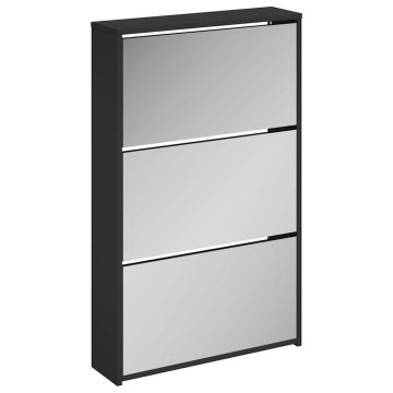 Vidaxl Omarica za čevlje z ogledalom 3-slojna črna 63x17x102,5 cm