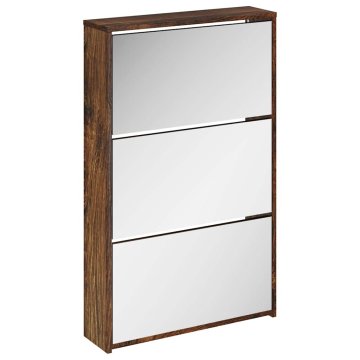 Vidaxl Omarica za čevlje z ogledalom 3-nadstropna hrast 63x17x102,5 cm