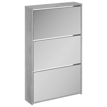 Vidaxl Omarica za čevlje z ogledalom 3-nadstropna siva 63x17x102,5 cm