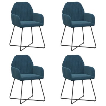 Vidaxl Jedilni stoli 4 kos Žamet Modra 55 x 50 x 84 cm