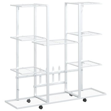 Vidaxl Stojalo za rože s kolesi 94,5x24,5x91,5 cm belo železo