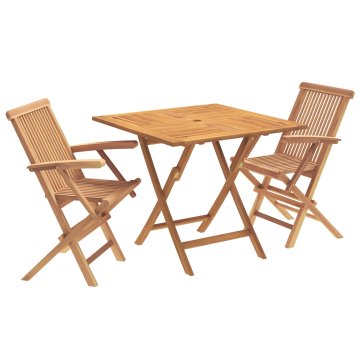 Vidaxl 3-delni zložljivi vrtni bistro set 3 kos Naravna