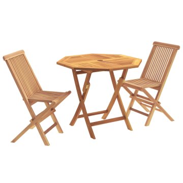 Vidaxl 3-delni zložljivi vrtni bistro set Naravna Trden tikov les