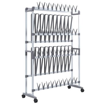 Vidaxl Stojalo za čevlje s kolesi srebrno 89x27x120 cm