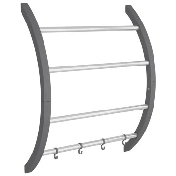 Vidaxl Obešalnik za brisače s kavlji srebrn 56x16x72 cm aluminij