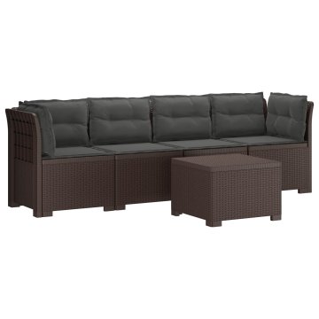 Vidaxl Kavč za 4 osebe z blazinami v rattan videzu PP Rjava