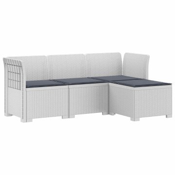 Vidaxl 4-sedežna vrtna sofa z blazinami, rattan videz PP Bela