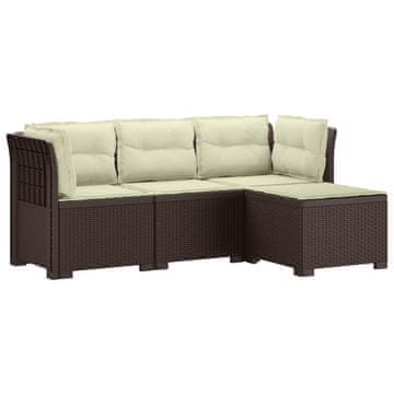 Vidaxl 4-sedežna vrtna sofa z blazinami, rattan videz PP Rjava
