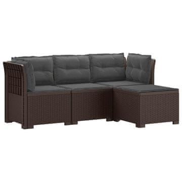 Vidaxl 4-sedežna vrtna sofa z blazinami, rattan videz PP Rjava