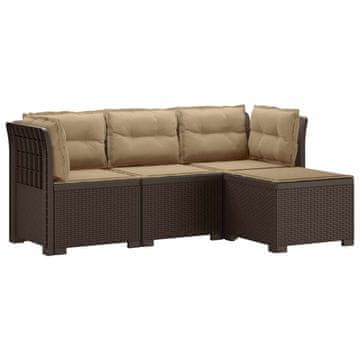 Vidaxl 4-sedežna vrtna sofa z blazinami, rattan videz PP Rjava