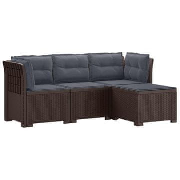 Vidaxl 4-sedežna vrtna sofa z blazinami, rattan videz PP Rjava