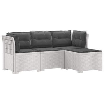 Vidaxl 4-sedežna vrtna sofa z blazinami, rattan videz PP Bela