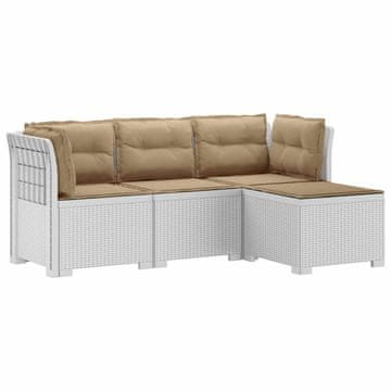 Vidaxl 4-sedežna vrtna sofa z blazinami, rattan videz PP Bela