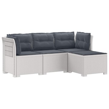 Vidaxl 4-sedežna vrtna sofa z blazinami, rattan videz PP Bela