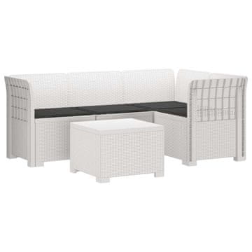 Vidaxl 4-sedežna vrtna sofa z blazinami, rattan videz PP Bela