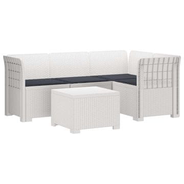 Vidaxl 4-sedežna vrtna sofa z blazinami, rattan videz PP Bela