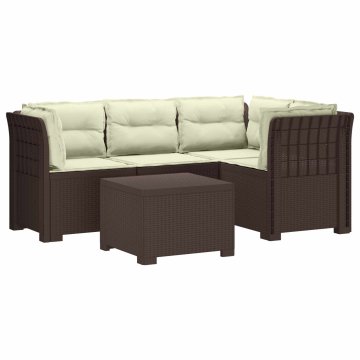 Vidaxl 4-sedežna vrtna sofa z blazinami, rattan videz PP Rjava