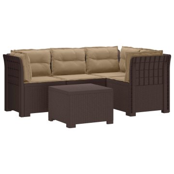 Vidaxl 4-sedežna vrtna sofa z blazinami, rattan videz PP Rjava