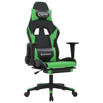 Vidaxl Masažni gaming stol z oporo za noge črno in zeleno umetno usnje